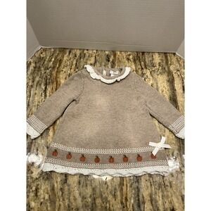 Max Studio Baby Pumpkin Knit Sweater Embroidered Long Sleeve Dress Neutral Fall